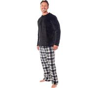 MICHAEL PAUL Mens Soft & Cosy Fleece Pyjamas | Warm PJ Set Nightwear Sleepwear Loungewear Modern Set with Check Bottoms | Soft Twosie Pyjama Set for Men Gifts for Him Black XXL