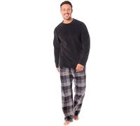 MICHAEL PAUL Mens Soft & Cosy Fleece Pyjamas | Warm PJ Set Nightwear Sleepwear Loungewear Modern Set with Check Bottoms | Soft Twosie Pyjama Set for Men Gifts for Him Black XXL