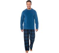 MICHAEL PAUL Mens Soft & Cosy Fleece Pyjamas | Warm PJ Set Nightwear Sleepwear Loungewear Modern Set with Check Bottoms | Soft Twosie Pyjama Set for Men Gifts for Him Navy/blue L