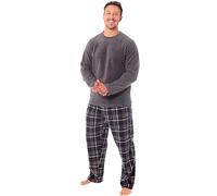 MICHAEL PAUL Mens Soft & Cosy Fleece Pyjamas | Warm PJ Set Nightwear Sleepwear Loungewear Modern Set with Check Bottoms | Soft Twosie Pyjama Set for Men Gifts for Him Dk Grey XXL
