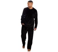 MICHAEL PAUL Mens Soft & Cosy Fleece Pyjamas | Warm PJ Set Nightwear Sleepwear Loungewear Modern Set with Check Bottoms | Soft Twosie Pyjama Set for Men Gifts for Him Black XXL
