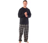 MICHAEL PAUL Mens Soft & Cosy Fleece Pyjamas | Warm PJ Set Nightwear Sleepwear Loungewear Modern Set with Check Bottoms | Soft Twosie Pyjama Set for Men Gifts for Him Black XXL