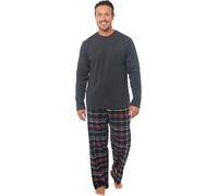 MICHAEL PAUL Mens Soft Jersey Pyjamas PJ Sets Nightwear Sleepwear Loungewear Modern Set & Check Bottoms Pyjama for Men Gifts for Him (UK, Alpha, XXL, Regular, Regular, Charcoal/black check)