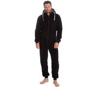 MICHAEL PAUL Onesies for Men | Super Soft Snuggle Hooded Onesie | Men's Warm and Cozy Fleece Nightwear Loungewear Snuggle Fleece Pyjamas Men All in One Jumpsuit | Gifts for Him (L/XL, Black)