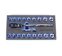 MichaelPro MP001001 3/8 inch Drive Socket Wrench Set, 20-Piece, 12-Point Socket in SAE & Metric Size-with Reversible and Flexible Low Profile Ratchet Wrench Handle, Extension Bar and EVA Tray, Red