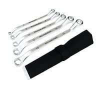 MichaelPro MP001034 5-Piece 45 Degree Anti Shedding, Double Ring Spanner Set, Offset Spanner, Ring Spanners, Swan Neck Ring Spanner Set, Offset Ring Spanner Set, Metric, with Roll Bag