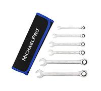 MichaelPro MP001121 Ratchet Spanner Set, Combination Wrench Set, Ratchet, Metric Spanner Set, 6-Piece, Size: 8,10,12,13,17,19mm with Roll Bag