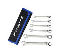 MichaelPro MP001139 6-Piece Reversible Ratchet Spanner Set, Wrench Set, Ratchet Spanner, Combination Spanner Set, Metric, with Roll Bag