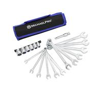 MichaelPro MP001211 18Pc Metric Wrench Set with Cushion Grip Sockets (8-19mm) | Extractor Wrenches for Rounded, Stripped Bolts & Nuts