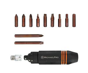 MichaelPro MP005037 3/8-Inch Manual Impact Driver, 6-Sided Non-Slip Grip, Heavy Duty | Include 11 Hex, Slotted, Phillips Bits and Adapter