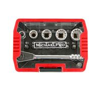 MichaelPro MP012005RD 1/4" Micro Bit Ratchet, Mini High Torque Screwdriver, 17-in-1 Close Quarter Ratchet with Bits, Flutes and Adapter
