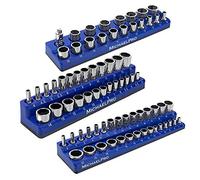 MichaelPro MP014002 3-Piece Magnetic Socket Holder, Socket Organiser, Socket Storage, Socket Rail, Socket Organizer, for 1/4, 3/8 & 1/2 Inch Metric Sockets, Blue