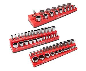 MichaelPro MP014003 3-Pc Magnetic Socket Organizer- 1/4-inch, 3/8-Inch & 1/2-Inch Drive Magnetic Socket Holder Kit in SAE, Professional Grade Socket Organizers for Toolboxes/Cabinets (SAE)