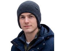 Michear Beanie Hat Men with Earflaps Outdoor Activity Thick Beanie Hats for Women Winter Warm Woolly Beanie Unisex Fleece Lined Knit Men's Skullies & Beanies (UK, Alpha, One Size, Grey)