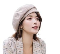 Michear Beret Hat for Women Warm Acrylic Houndstooth, Winter Knit Hat with Inner Lining, Classic Painter Cap, Size M(UK, Numeric, 7, 7 1/4, Khaki)
