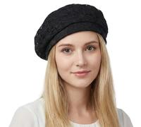 Michear Beret Hat Women Vintage Hats for Women UK Lace Structured Brim Breathable Cotton Lining Elegant Women's Brerets Dressy Hair Accessory for Spring Autumn (UK, Alpha, One Size, Black)