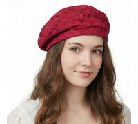 Michear Beret Hat Women Vintage Hats for Women UK Lace Structured Brim Breathable Cotton Lining Elegant Women's Brerets Dressy Hair Accessory for Spring Autumn (UK, Alpha, One Size, Wine red)