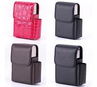 Michear Cigarette Organizer Case with Pouch Lighter Holder PU Leather 20 Cigarette Storage Case Wallet Design for Men and Women(Crocodile Black)