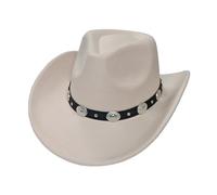 Michear Cowboy Hat for Men & Women, Adjustable Western Hat with Shapeable Brim, Wild West Fancy Dress Accessory, Outdoor Felt Hat for Unisex Adults (One Size, Beige)
