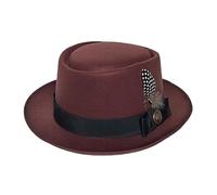 Michear Felt Bowler Hat Men Classic Pork Pie Hats for Men British Small Brim Derby Cap Ribbon Trim Bob Mortimer Hat Vintage Formal Men's Hats with Feather (UK, Alpha, One Size, Brown)