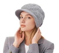 Michear Fleece Lined Beanie Hats for Women Ladies Hats Winter Thermal Wooly Crochet Cap Bobble Hat Warm Knitted Ladies Bobble Hats with 2.4-Inch Windproof Visor