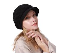 Michear Fleece Lined Women's Beanie Hats, Winter Thermal Wooly Crochet Cap, Warm Knitted Beret with 2.4-Inch Windproof Visor (UK, Alpha, One Size, Black)
