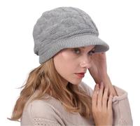 Michear Fleece Lined Women's Beanie Hats, Winter Thermal Wooly Crochet Cap, Warm Knitted Beret with 2.4-Inch Windproof Visor (UK, Alpha, One Size, Grey)