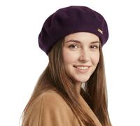 Michear French Beret Hat Women Winter Warm Wool Blend Womens Beret Hat with Cashmere Feel Soft Stretchable Slouchy Unbrimmed Beanie Classic Berets Hats for Women UK (Alpha, One Size, Grape Purple)