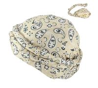 Michear Halo Turban for Men Durag Raw Edge Bandana Hat Pullover Hat Printed Stretchy Head Scarf Silky Satin Lined Halo Turban Twisted Straps Sweat Head Wrap