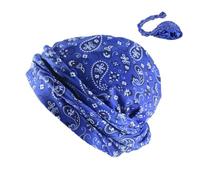 Michear Halo Turban for Men Durag Raw Edge Bandana Hat Pullover Hat Printed Stretchy Head Scarf Silky Satin Lined Halo Turban Twisted Straps Sweat Head Wrap