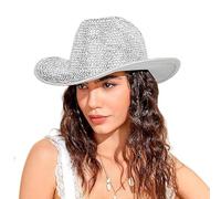 Michear Rhinestone Cowgirl Hat Handmade Western Cowboy Fedora for Party Festivals (UK, Alpha, One Size, White)