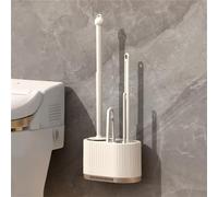 Michear Toilet Brush,Silicone Flexible Bristles, Deep Cleaner Set with Ventilated Holder and Base Standing & Wall Mounted Toilet Bowl Brush (Beige)