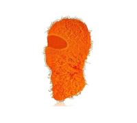 Michear Winter Beanie Hat Men Warm Fuzzy Knitted Balaclava Distressed Full Face Ski Mask Windproof (Orange Red)