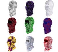 Michear Winter Beanie Hat Men Warm Fuzzy Knitted Distressed Full Face Ski Mask Windproof Knitted Fuzzy Ski Balaclava (Red-White)