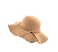 Michear Women's Fedora Hats Wide Brim Wave Style Sun Hat, Floppy Foldable Felt Bowler with Lovely Ribbon (UK, Alpha, M, Camel)