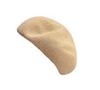 Michear Women's Knit Beret Hat, French Classic Summer Straw Beanies Cap(UK, Alpha, One Size, Khaki)