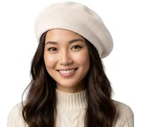 Michear Women's Knit Beret Hat, French Classic Summer Straw Beanies Cap (UK, Alpha, One Size, White)