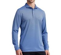 MICHEL ROUEN Long Sleeve Polo Shirts for Men Performance Moisture Wicking Lightweight Athletic Striped Golf Shirts for Men, Blue Denim Stripe, Medium