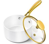 MICHELANGELO 1 Quart Nonstick Saucepan with Lid, Non-Toxic Ceramic Sauce Pan with Ergonomic Handle, 1 Qt Small Pot, Oven-Safe, White