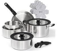 MICHELANGELO 14pcs Stainless Steel Cookware Set with Detachable Handles, Stainless Steel Pots and Pans, Triply Base Stainless Steel Pots and Pans Set, Compatible with Induction