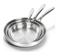 MICHELANGELO 18/10 Stainless Steel Frying Pan Set, 20/24/28cm Steel Frying Pans, Triply Base Stainless Steel Pans Set with Ergonomic Handle, Induction Compatible