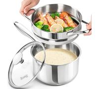 MICHELANGELO 20cm/2.4L Stainless Steel Saucepan with Lid & Steamer Insert, Cooking Pots,Triply Base Stainless Steel Pot Set with Ergonomic Handle, Induction Compatible