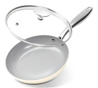 MICHELANGELO 20cm Ceramic Frying Pan, Non Stick Fry Pan with Lid, Small Skillet Nonstick, Non Toxic Frying Pan, Ceramic-Coated, Beige