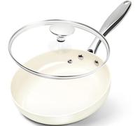 MICHELANGELO 20cm Ceramic Frying Pan, Non Stick Frying Pan with Lid, Small Frying Pan Nonstick, Non Toxic Frying Pan, Ceramic-Coated, Cream White
