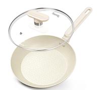 MICHELANGELO 20cm Frying Pan with Lid, Non Stick Pan 20 cm, Small Skillet with Nonstick Stone Coating, Healthy & Non-Toxic Granite Frying Pans, Cream White