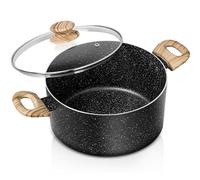 MICHELANGELO 24cm Stock Pot with Lid, 5L Soup Pots with Lid, Granite Cooking Pot Nonstick, Induction Pot with Stay-Cool Handle, 5L Stockpot Non Stick Pots Black