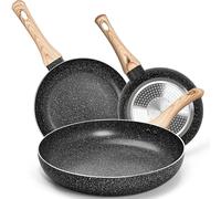 MICHELANGELO 3-Piece Non-Stick Frying Pan Set, 20cm, 24cm, 28cm, Black, Bakelite Handle, Dishwasher Safe