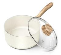 MICHELANGELO 3 Quart Saucepan with Lid, Nonstick Sauce Pan, Small Sauce Pot with Granite Coatings, Bakelite Handle, Dishwasher-Safe, White
