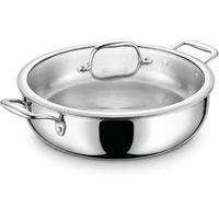 MICHELANGELO 30cm/5.7L Tri-Ply Stainless Steel Deep Saute Pan with Lid | Uncoating, Induction Compatible, 8cm Deep Cooking Capacity, Glass Lid, Dual Handle Design, Tri Ply Heat Distribution
