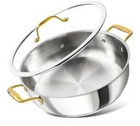 Michelangelo 30cm / 7L Stainless Steel Pan with Lid - Large Saute Pan with Lid, Deep Frying Pan Dishwasher & Oven-Safe, All Cooktops Compatible, Golden